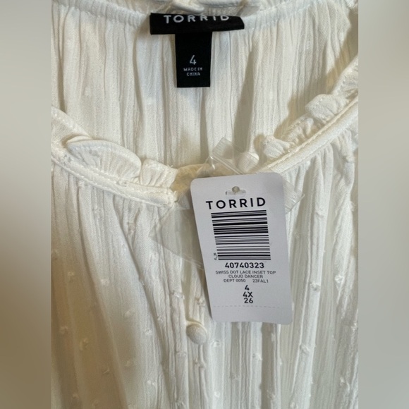NWT TORRID Women’s Plus Size Long Sleeves Washable Gauze Lace Inset Top Size 4X - Picture 8 of 10